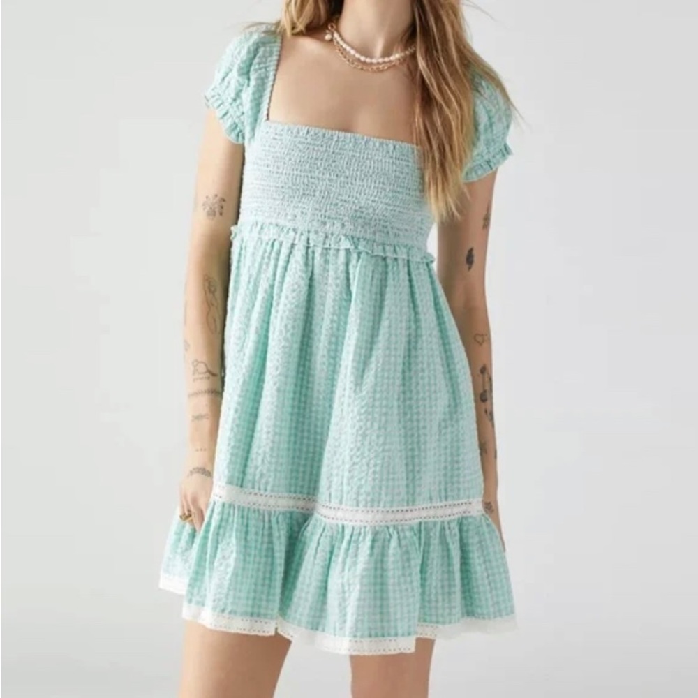 Urban Outfitters UO Gingham Mini Babydoll Dress Size Small Petite